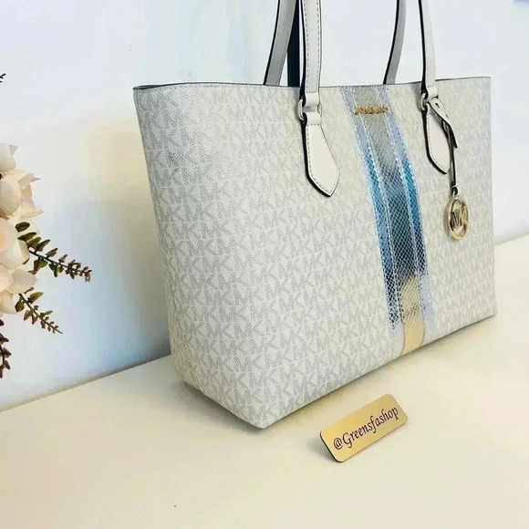 Michael Kors Purse & Wallet Sheila Large Signature & Metallic Tote Bag Pale Gold - Picture 4 of 12